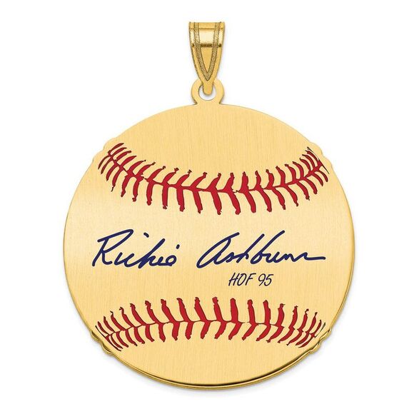 14K Gold Plated Richie Ashburn Signature LG Enamel Baseball Pendant